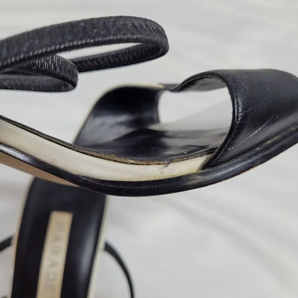 VINTAGE 90s‎ heels two tone leather sling back square toe sandal 8.5